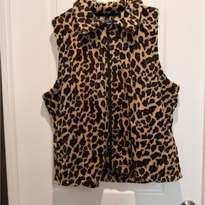 Effeci Woman Leopard Fleece Vest 3X Plus Size Zip Front Animal Print Sleeveless